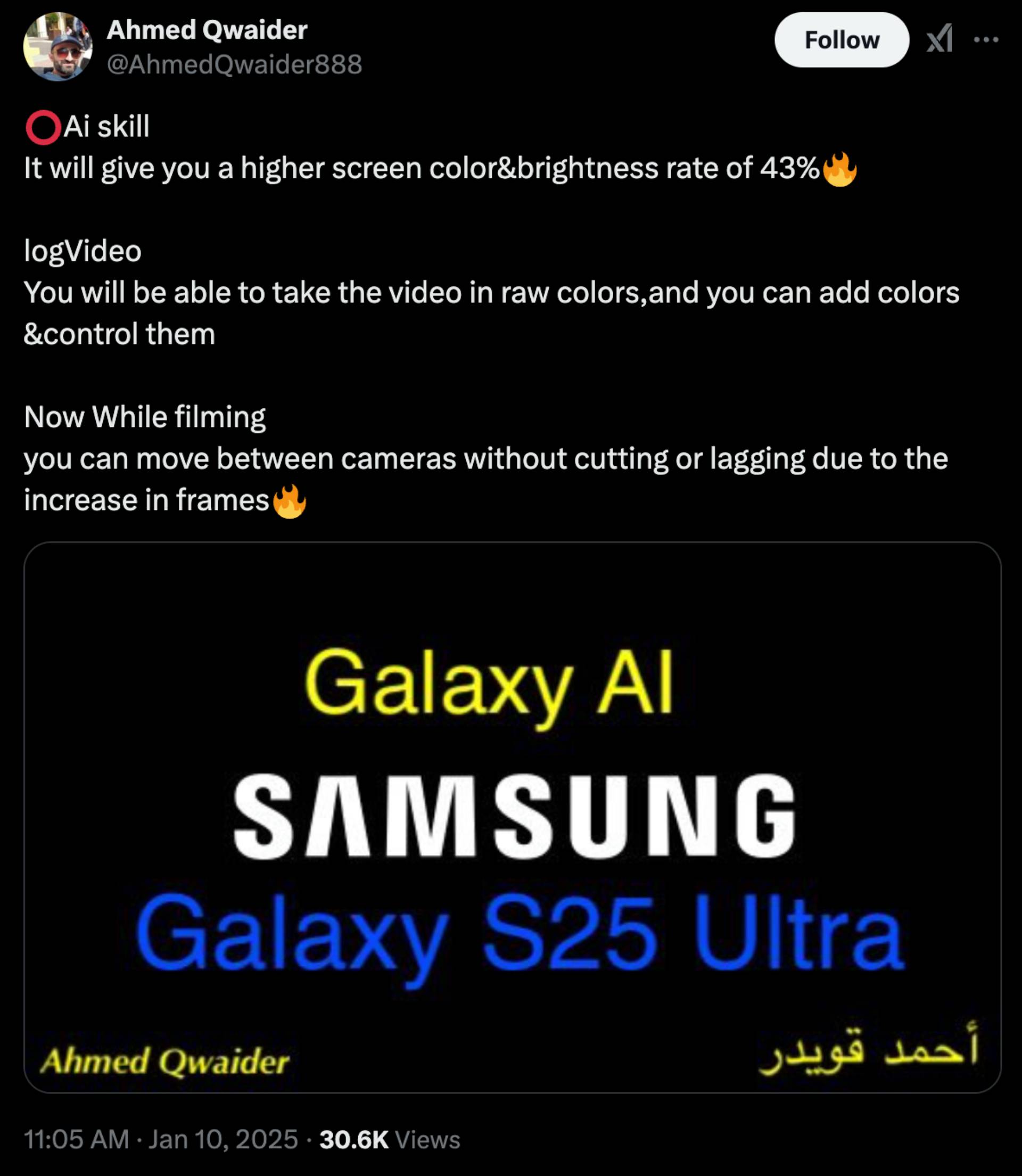 Samsung Galaxy S25 Ultra leak Ahmed Qwaider on X