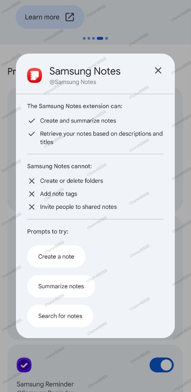 Samsung Notes Gemini extension leak