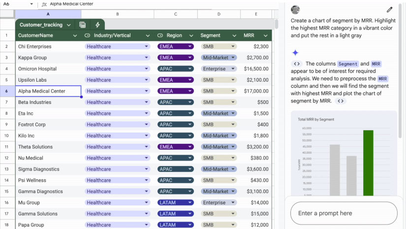 Fitur baru Gemini di screenshot Google Sheets