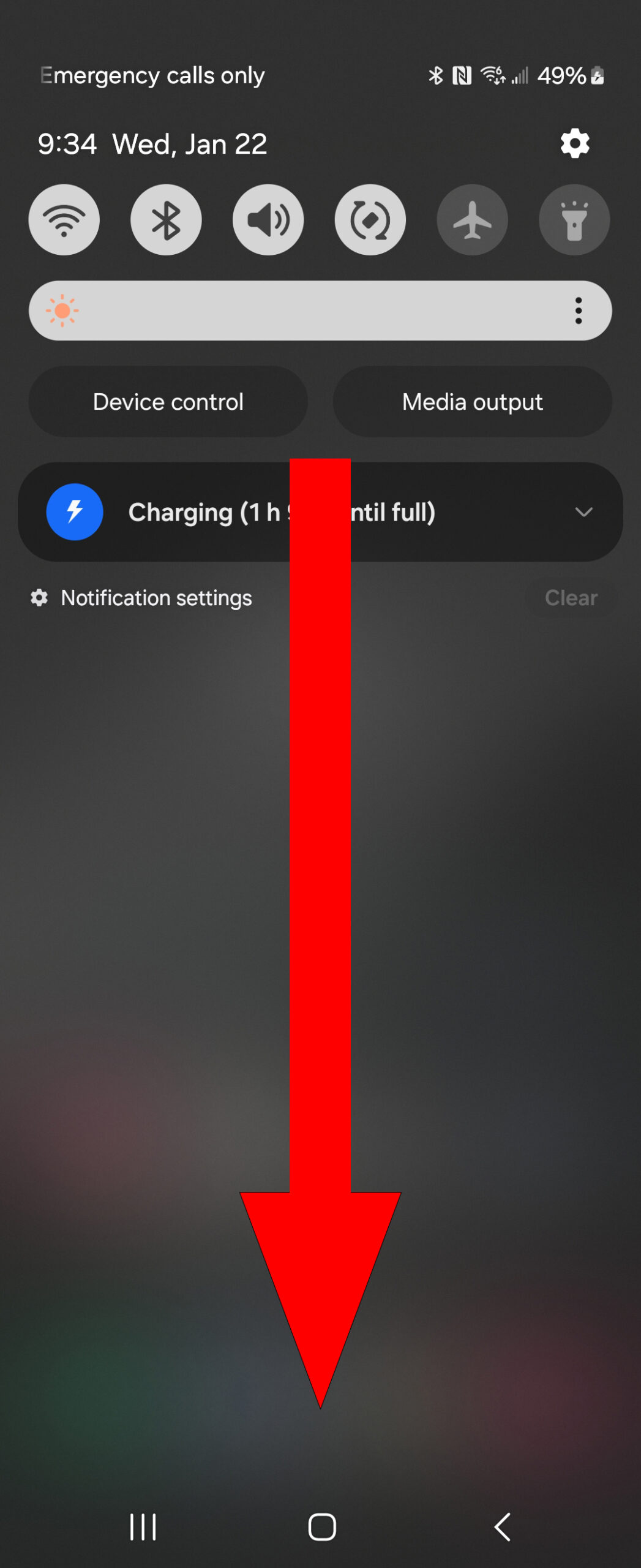 Turn off Samsung Galaxy S25 using notification panel 2