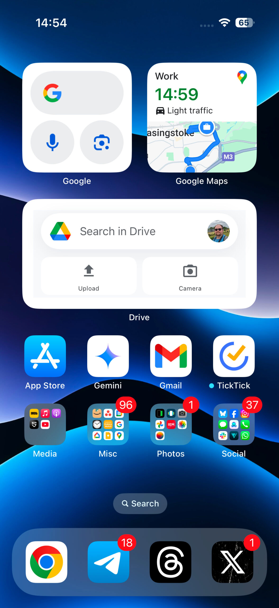 iOS Google widget settings