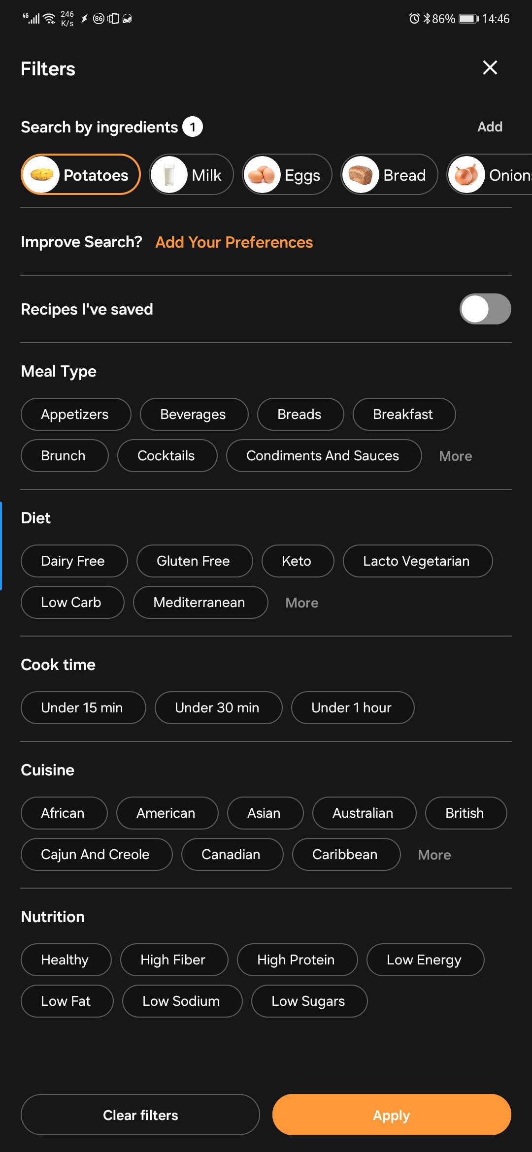 samsung food search filters 1