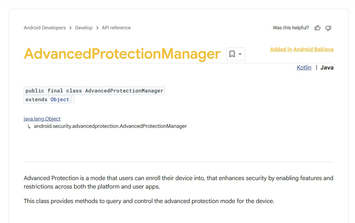 AdvancedProtectionManager API in Android 16