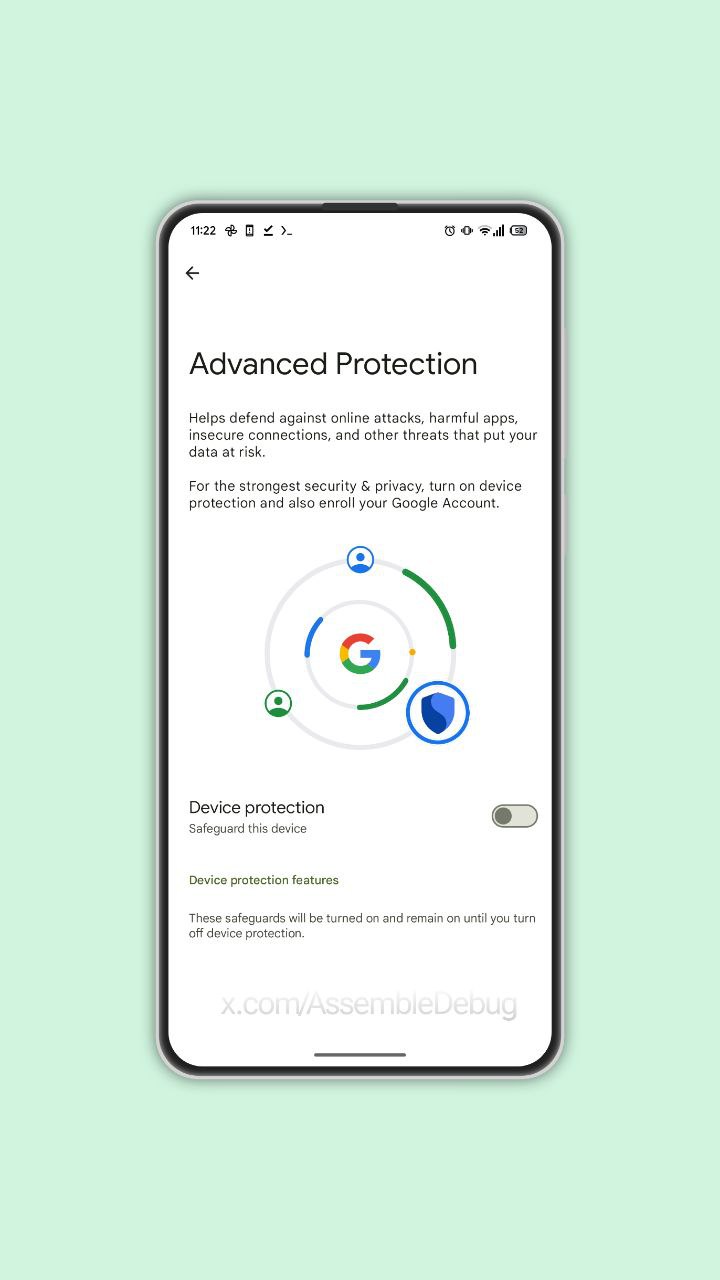 Advanced Protection page in Google Play Services