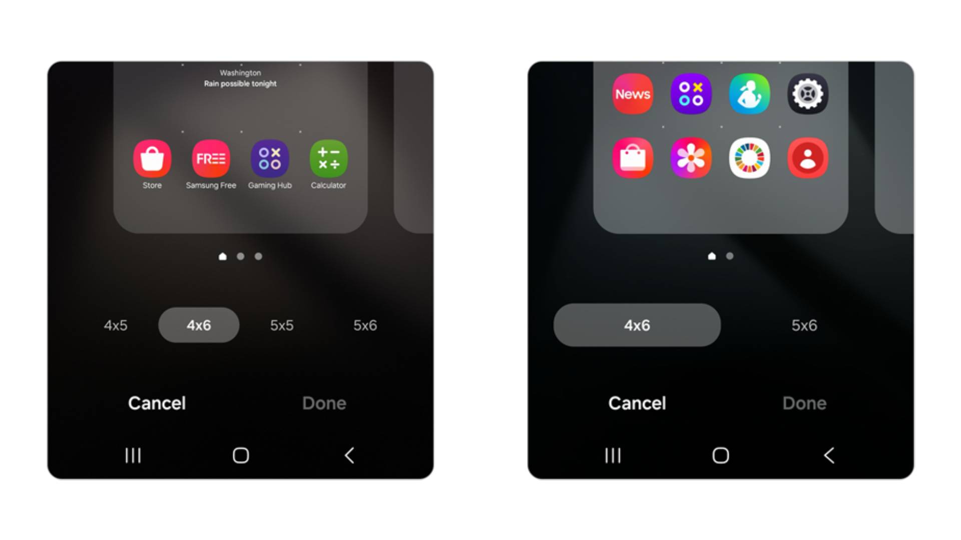 One UI 6 vs One UI 7 home screen grid layout comparison