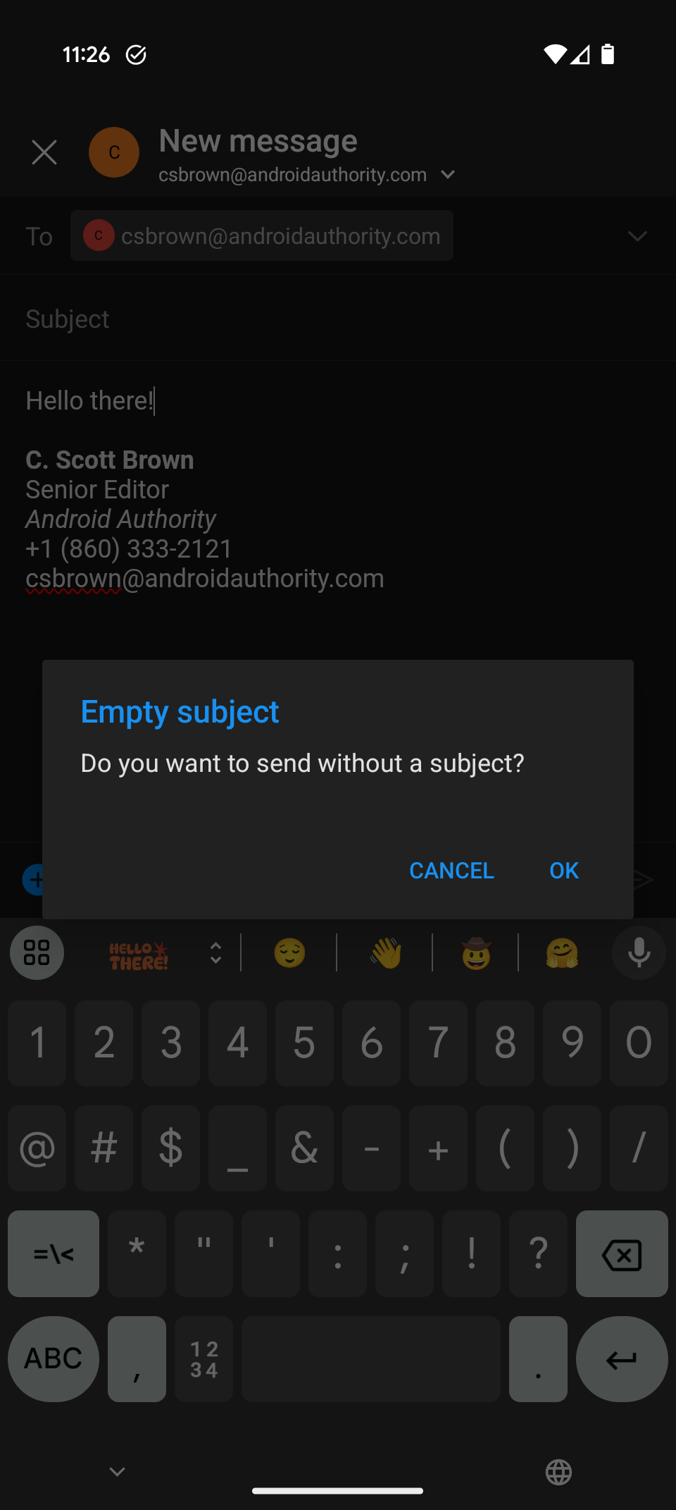 Outlook for Android empty subject alert