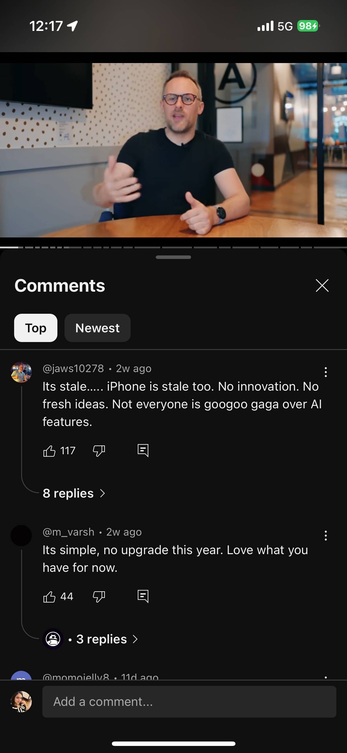 YouTube new threaded comments UI on mobile