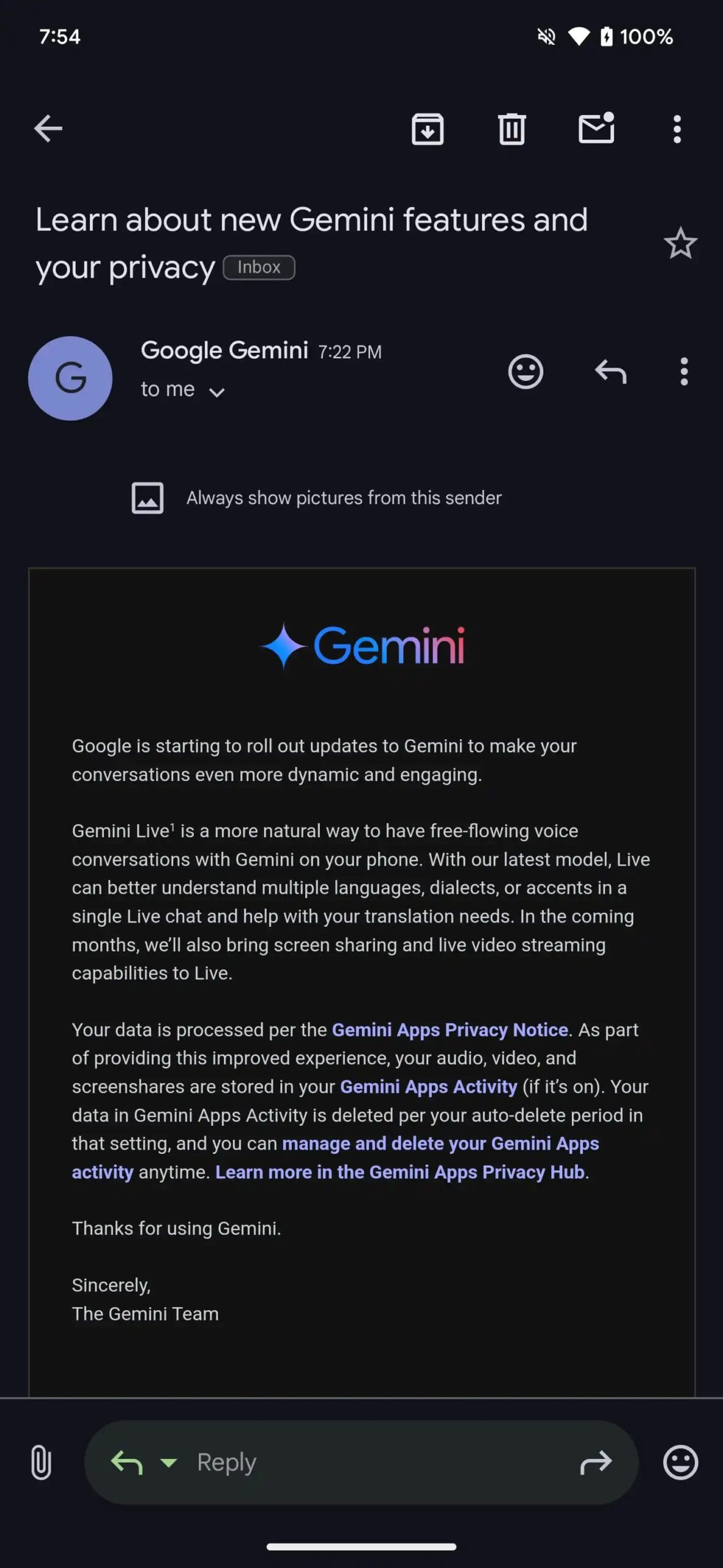 gemini live email