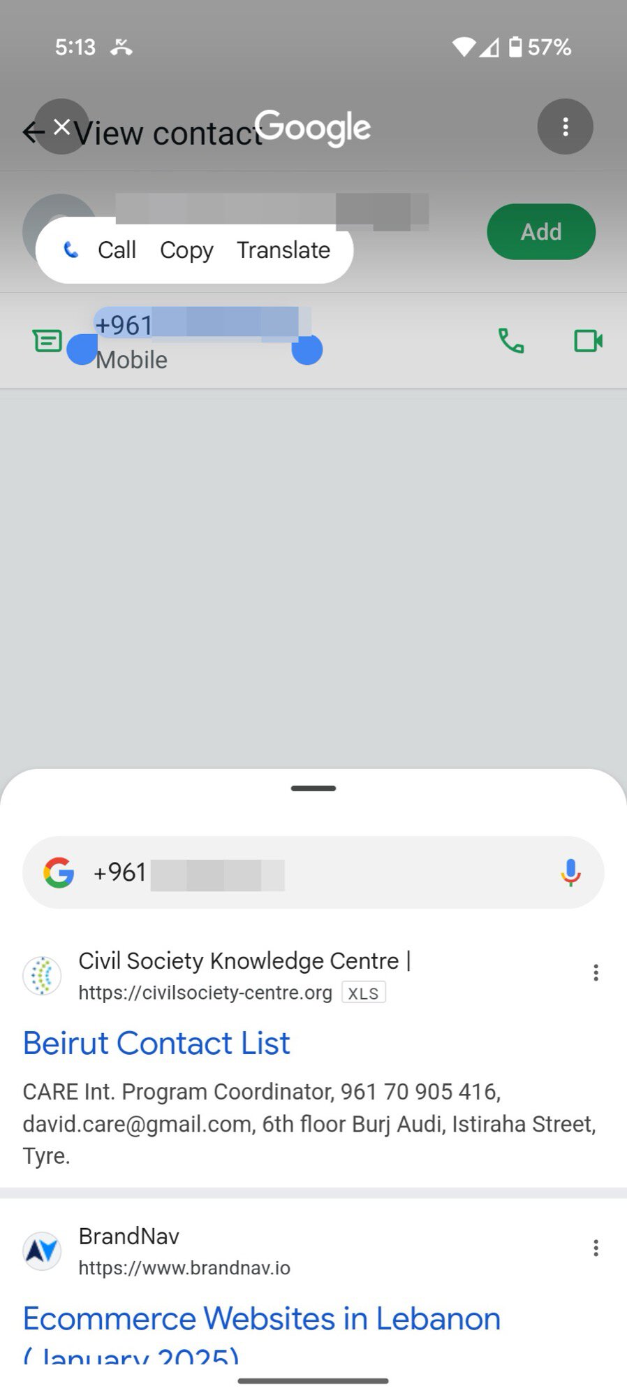 google circle to search screenshot phone number