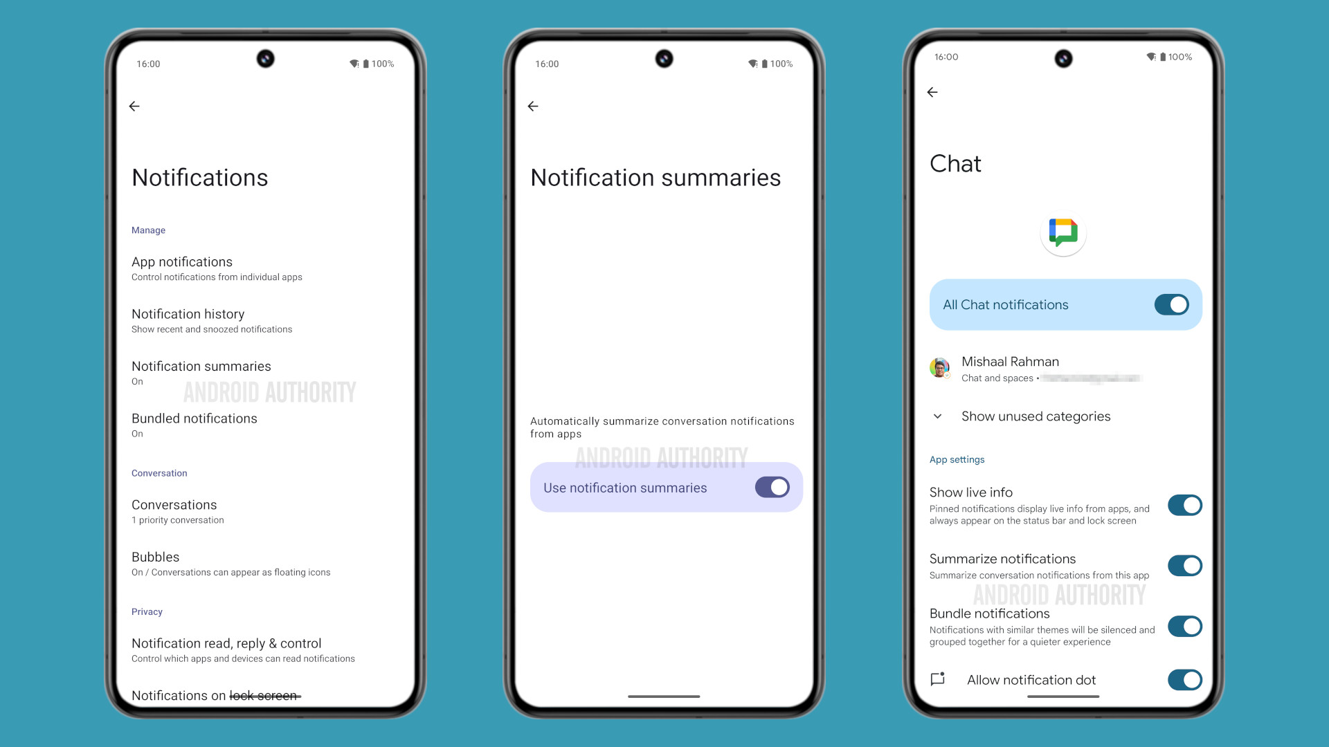 Notification summaries in Android 16