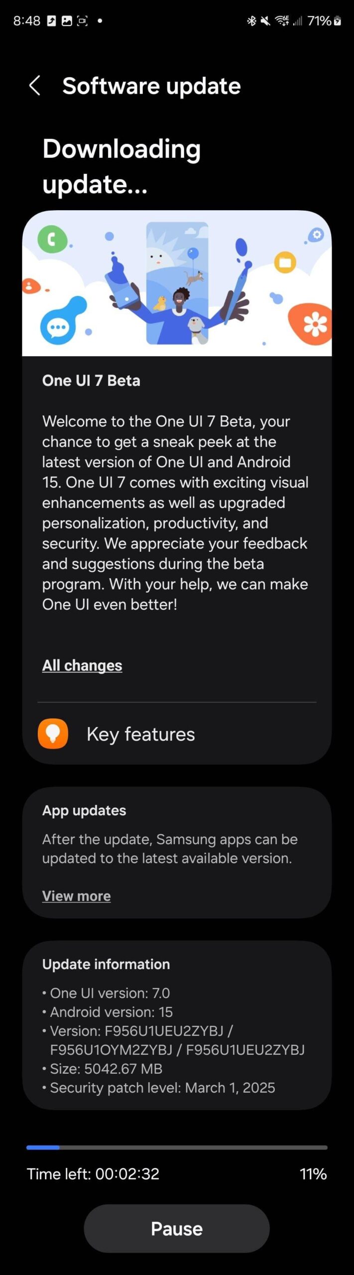 One UI 7 beta for Galaxy Z Fold 6 update screenshot