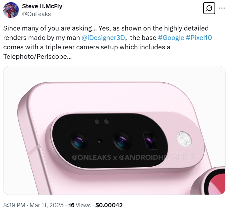 Pixel 10 cameras OnLeaks claim